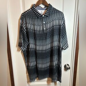 Deolax Men's Black and White Patterned Polo Shirt - Size XXL - EUC